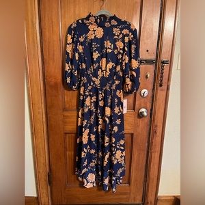 Navy and orange floral dress